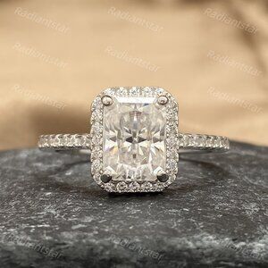 NEW Certified 2ct. t.w. Moissanite Radiant Cut Halo Ring